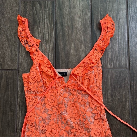 Majorelle Sunbeams Lace Mini Dress in Neon Orange Sz XXS - Picture 5 of 7